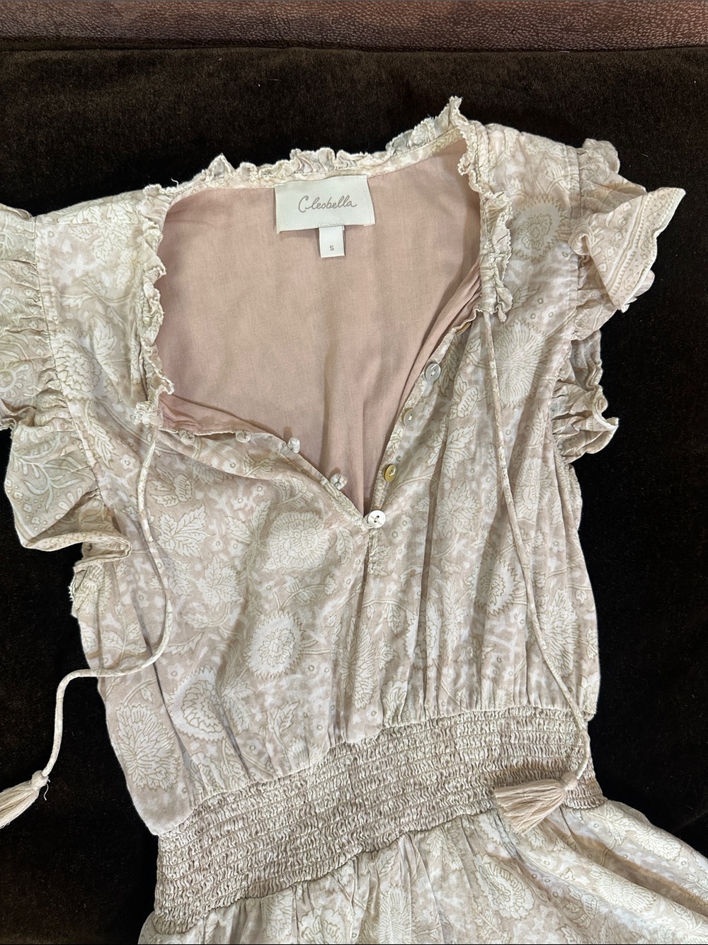 Cleobella Cream Paisley Boho Ruffle Dress size S - Picture 4 of 11